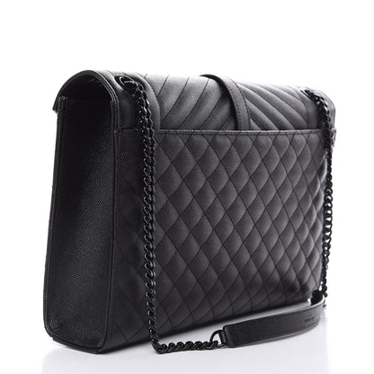Saint Laurent Grain De Poudre Textured Mixed Matelasse Large Triquilt Monogram Monochrome Satchel Black 3 of 10