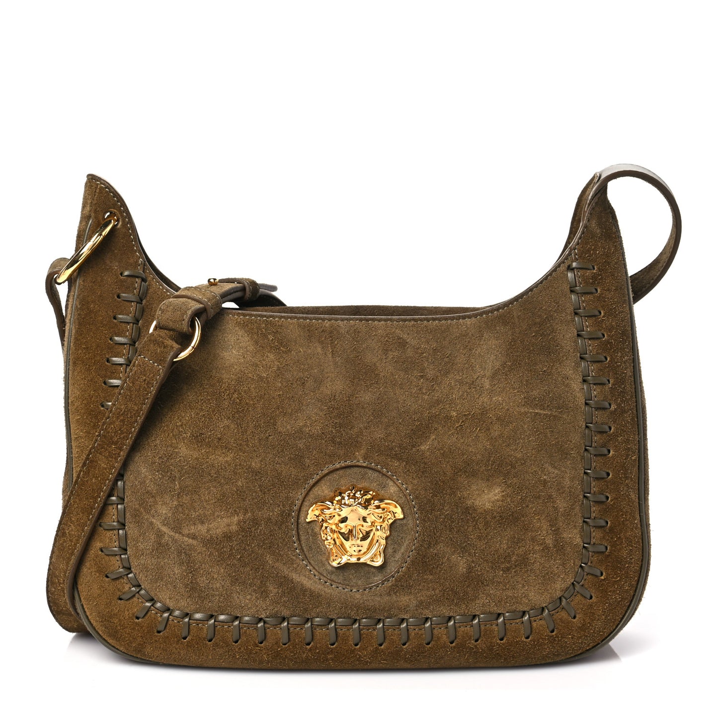 Suede La Medusa Small Shoulder Bag Khaki