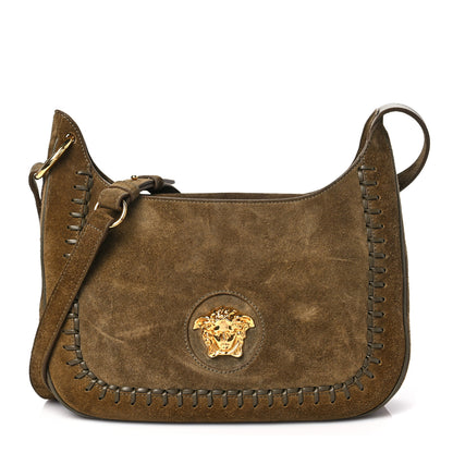 Versace Suede La Medusa Small Shoulder Bag Khaki 1 of 7