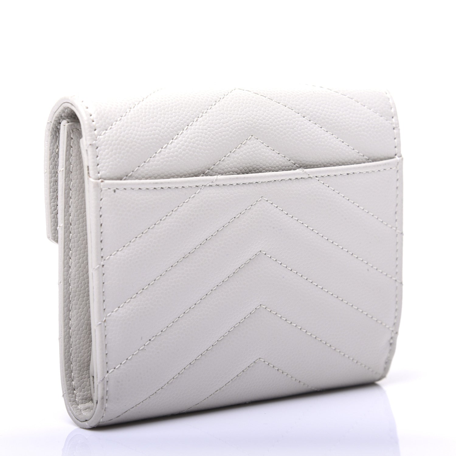 Saint Laurent Grain De Poudre Matelasse Chevron Monogram Compact Tri Fold Wallet Crema Soft 3 of 8