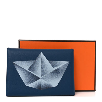 Hermes Swift Bateaux en Papier Calvi Duo Card Case Deep Blue 8 of 8