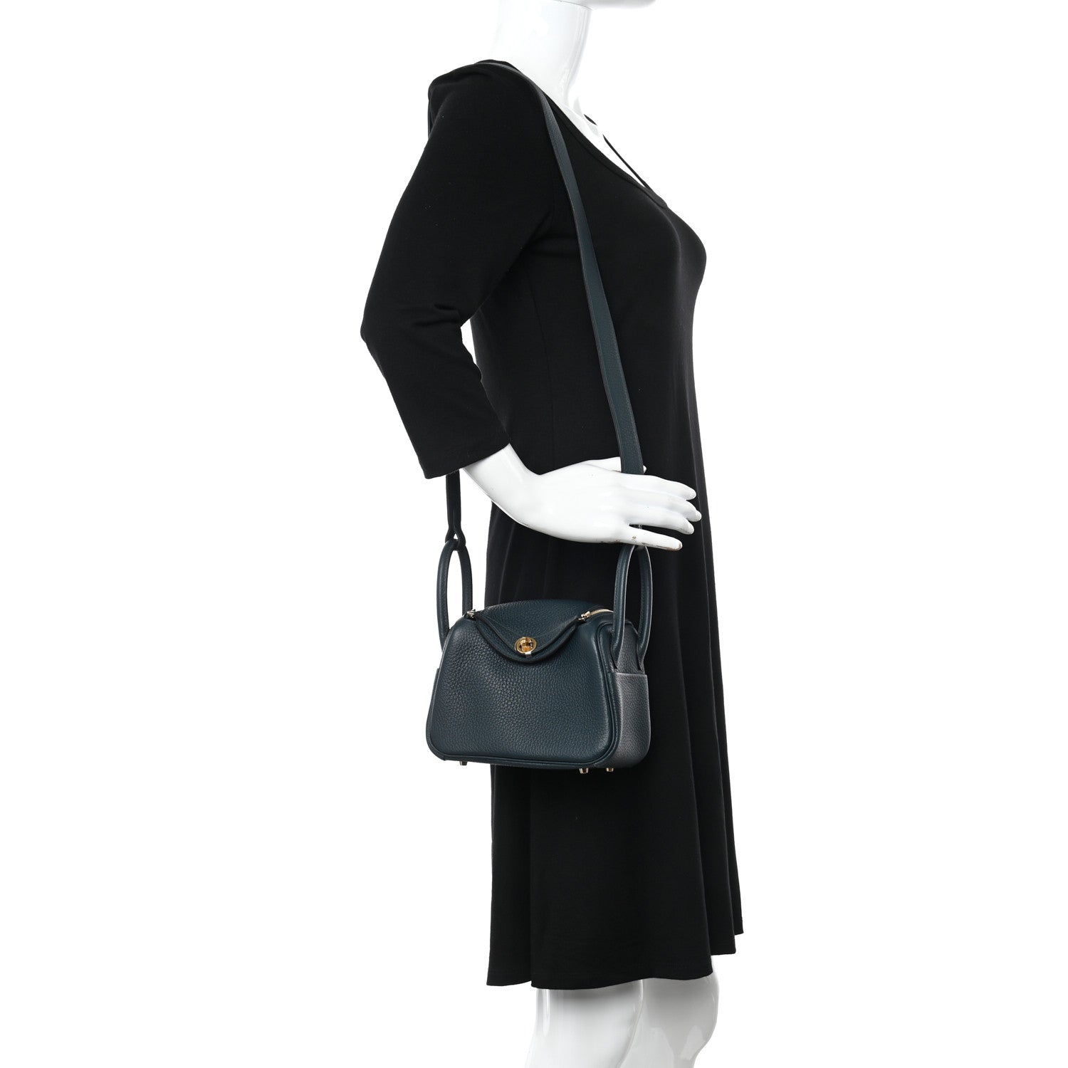 Hermes Taurillon Clemence Mini Lindy 20 Vert Cypress 2 of 10