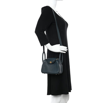Hermes Taurillon Clemence Mini Lindy 20 Vert Cypress 2 of 10