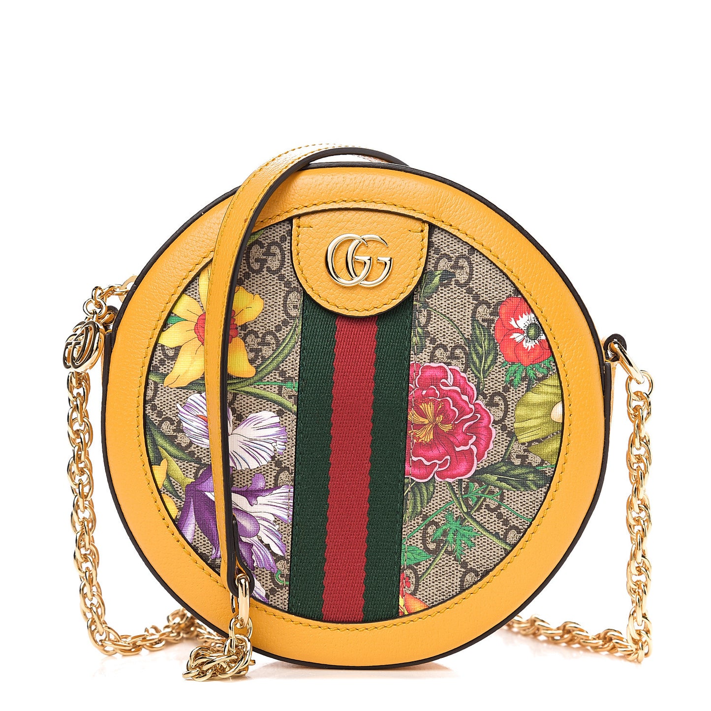 GG Supreme Monogram Flora Web Mini Ophidia Round Shoulder Bag Beige Multicolor Crop
