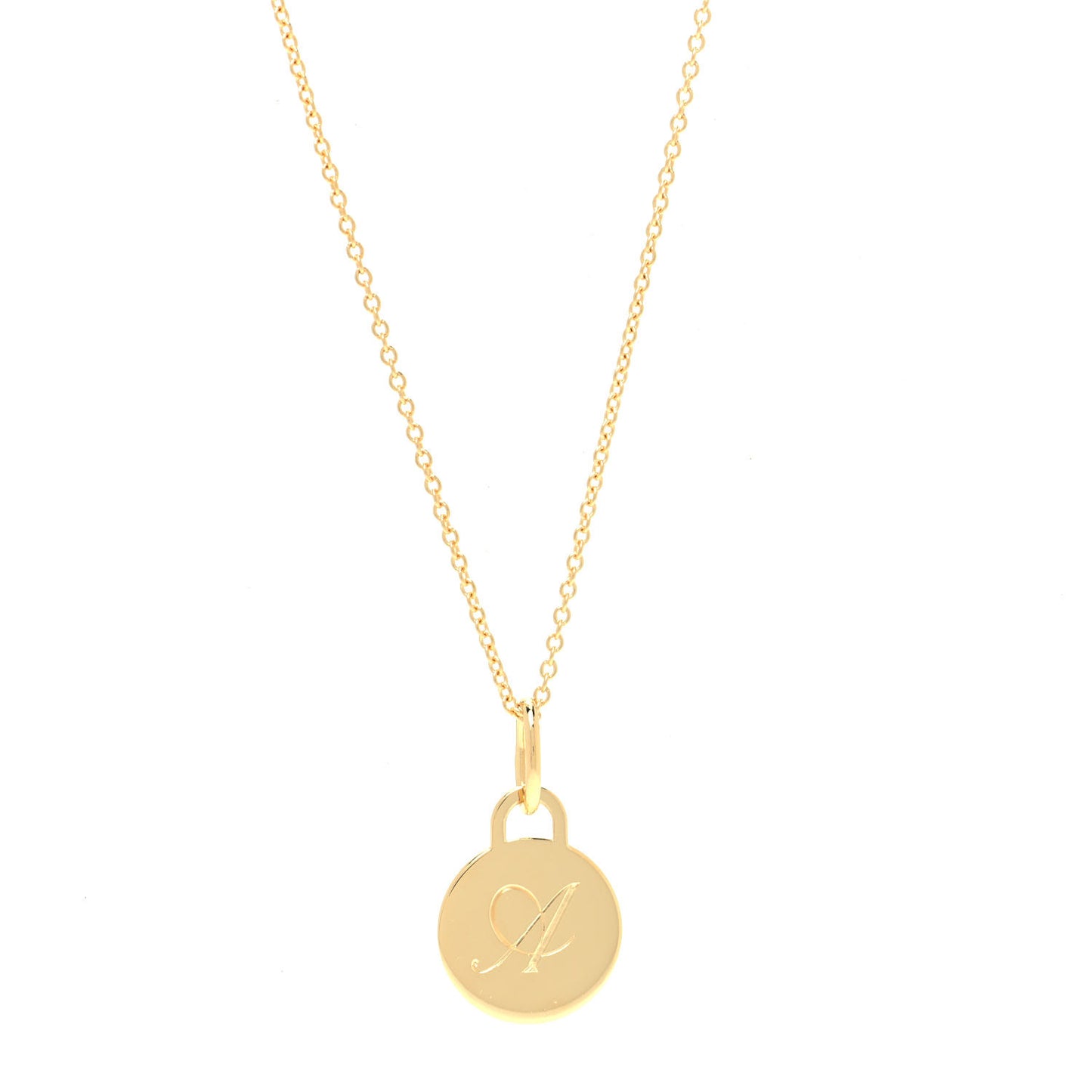 18K Yellow Gold Letter A Round Tag Pendant Necklace