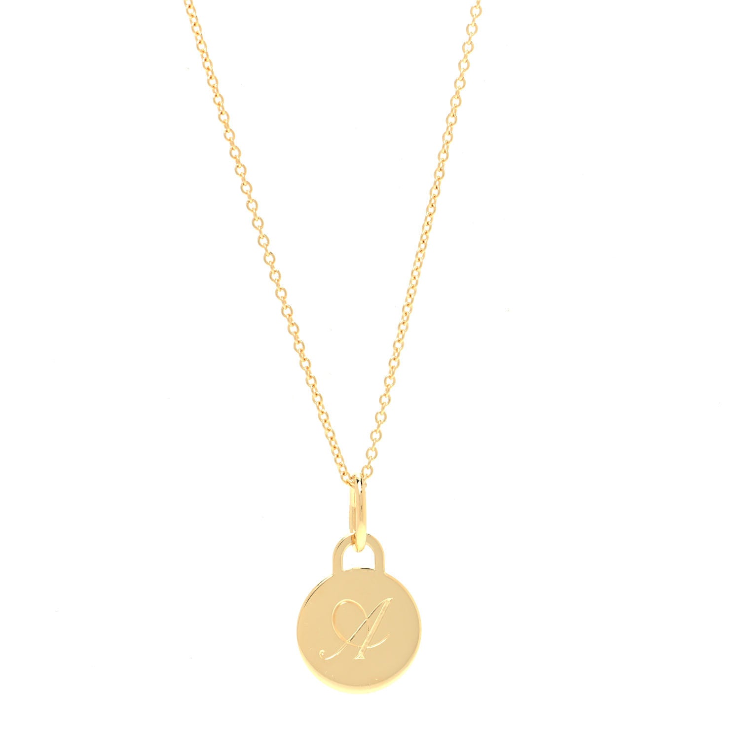 Tiffany 18K Yellow Gold Letter A Round Tag Pendant Necklace 1 of 7