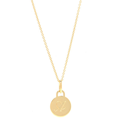 Tiffany 18K Yellow Gold Letter A Round Tag Pendant Necklace 1 of 7