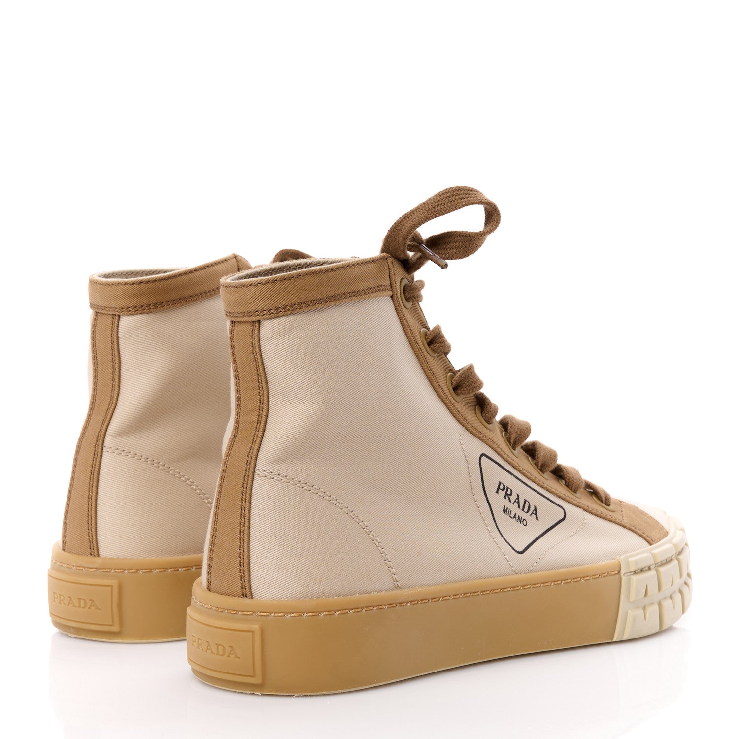 Prada Gabardine Triangle Logo Bi-Color Wheel High Top 35mm Sneakers 38.5 Corda Kaki 4 of 10