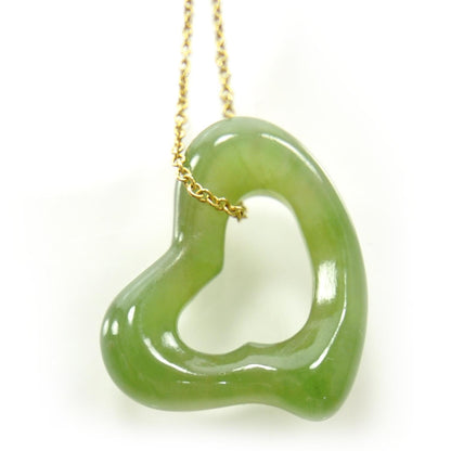 Tiffany 18k Gold Jade Open Heart Elsa Peretti Necklace 3 of 4