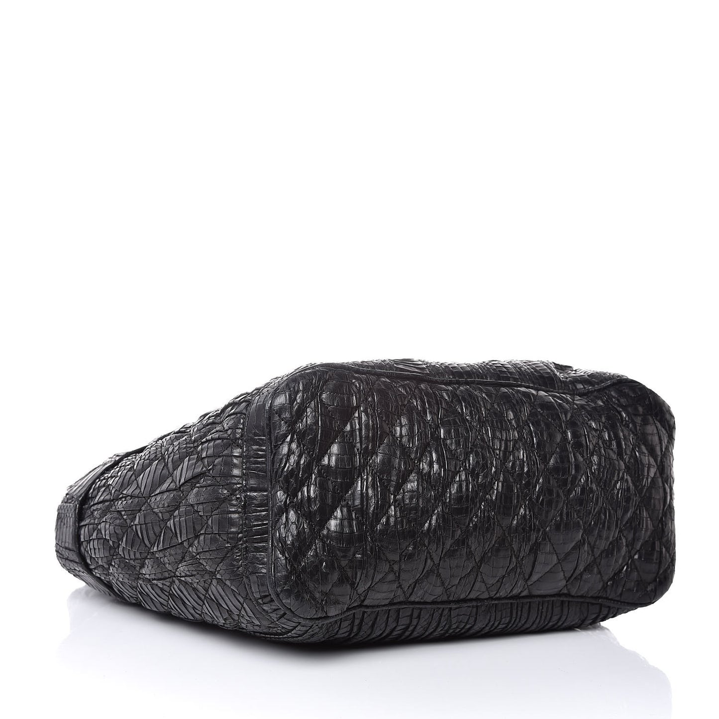 Waxed Snakeskin Chain Embellished Blare Tote Black