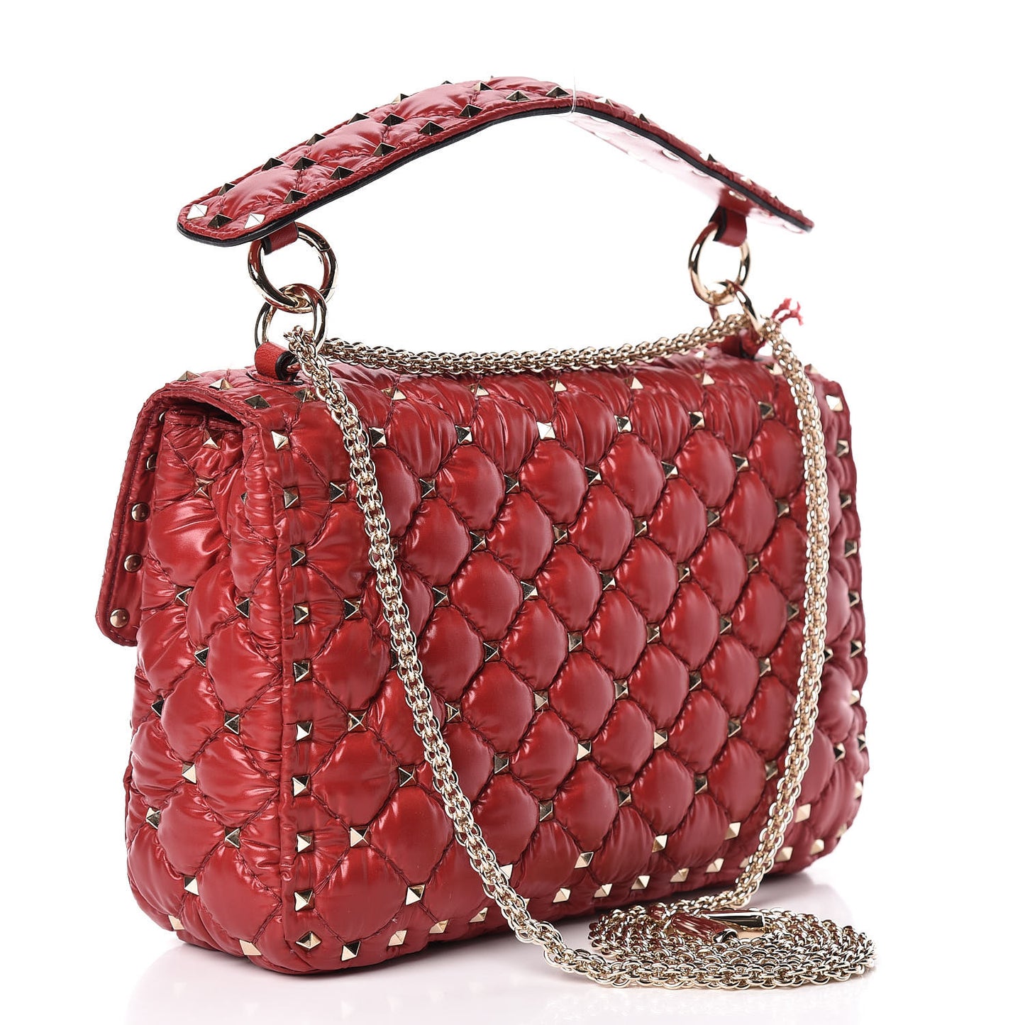 Nylon Moncler Quilted Medium Rockstud Spike Shoulder Bag Rosso Valentino