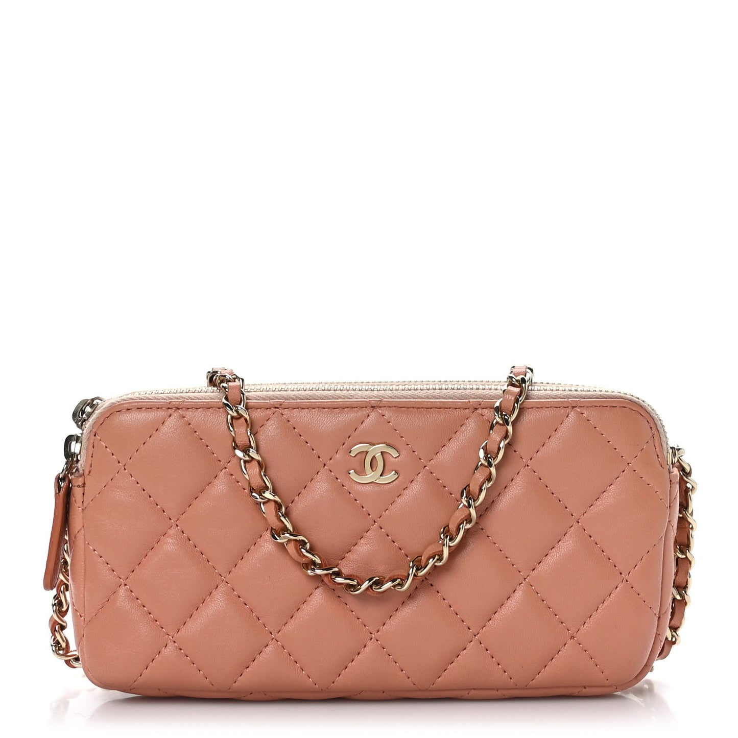 Lambskin Quilted Small Clutch With Chain Pink
