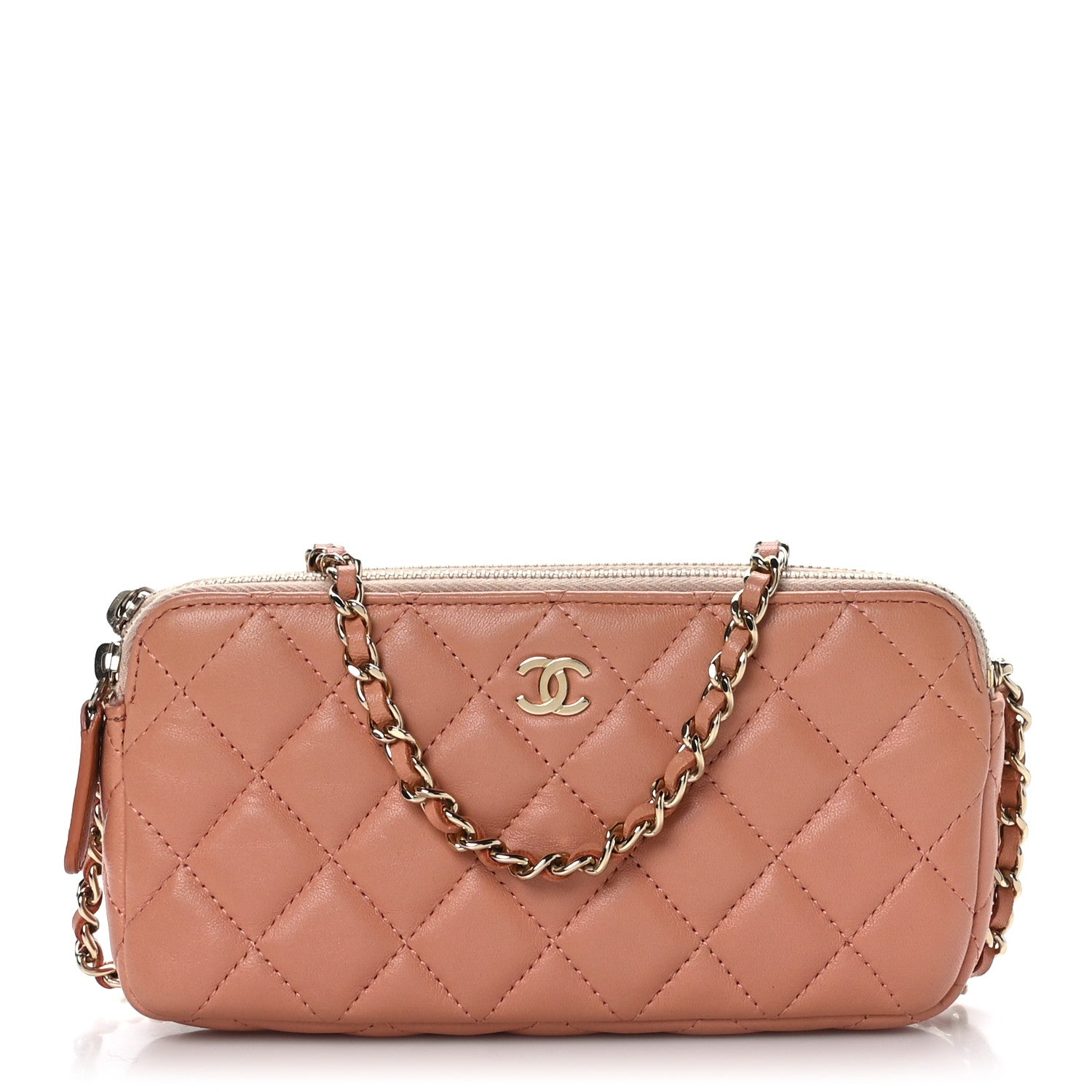 Chanel Lambskin Quilted Small Clutch With Chain Pink 1 of 12