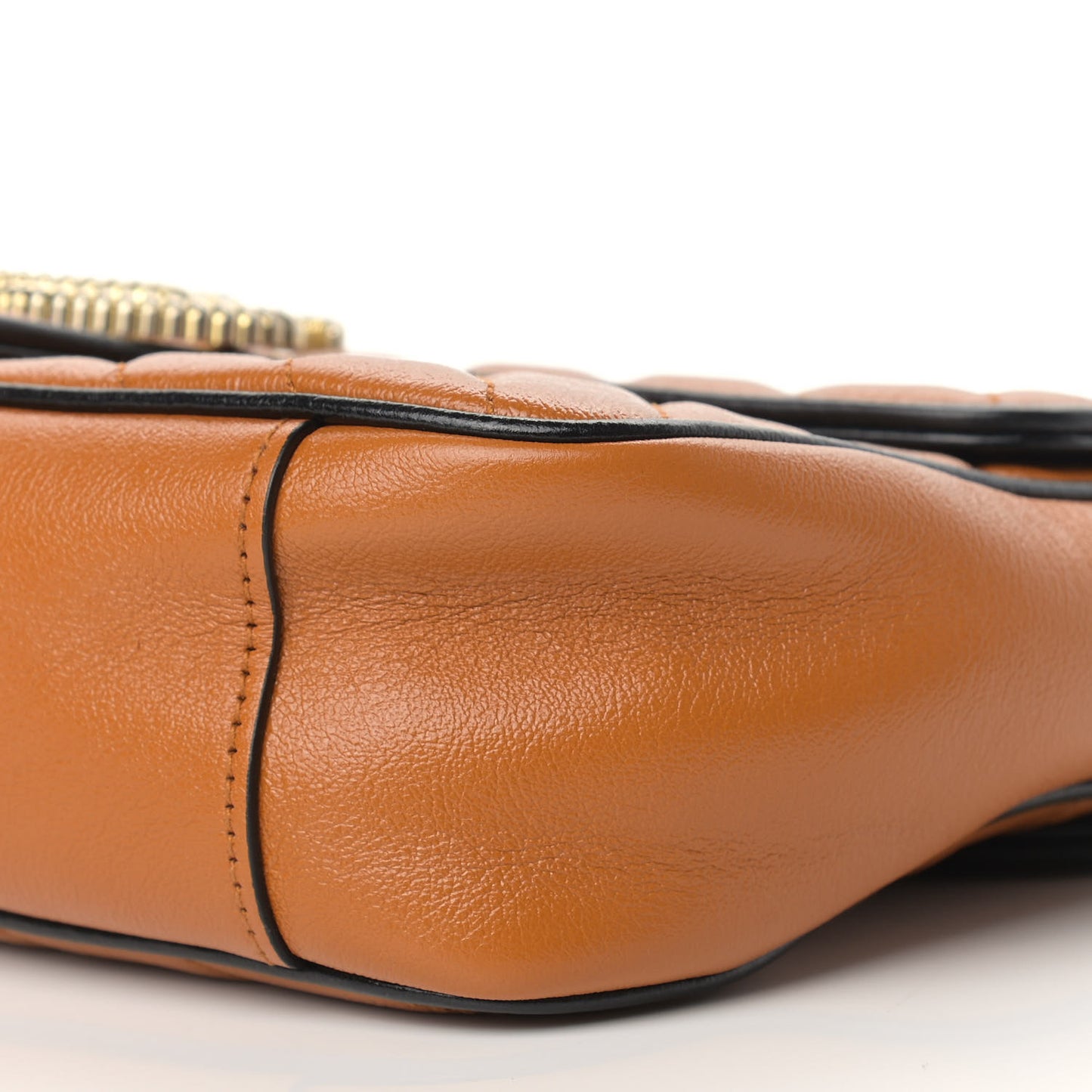 Vintage Effect Calfskin Matelasse Diagonal Small Torchon GG Marmont Shoulder Bag Cognac Black