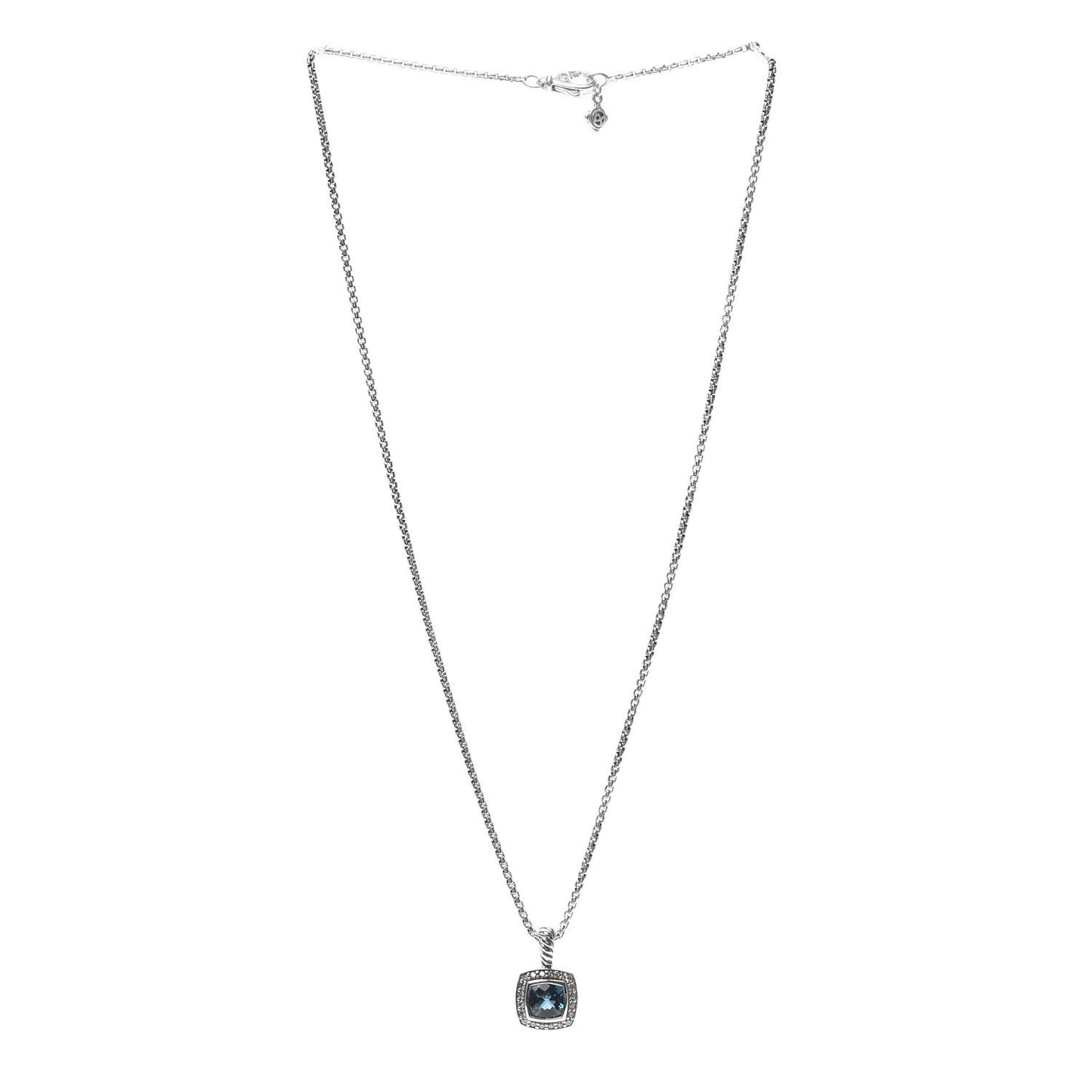 Sterling Silver Diamond Hampton Blue Topaz 7mm Petite Albion Pendant Necklace