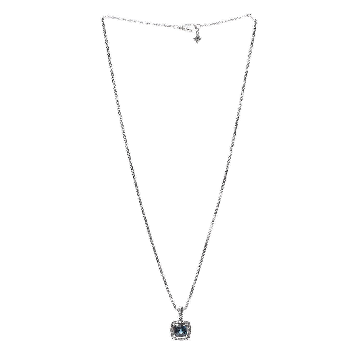 David Yurman Sterling Silver Diamond Hampton Blue Topaz 7mm Petite Albion Pendant Necklace 3 of 4