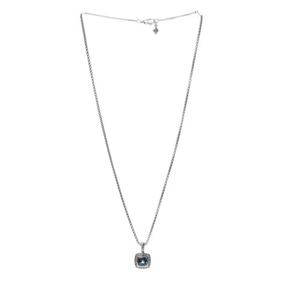 David Yurman Sterling Silver Diamond Hampton Blue Topaz 7mm Petite Albion Pendant Necklace 3 of 4