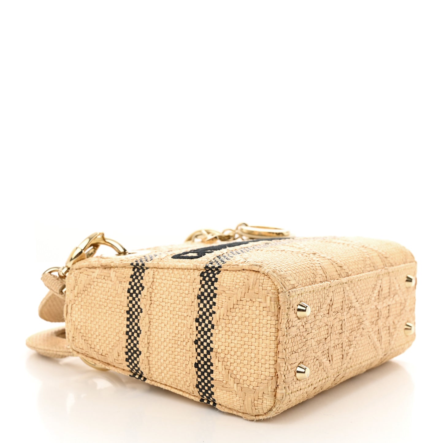 Raffia Woven Cannage Embroidered Mini Lady D-Lite Natural Black