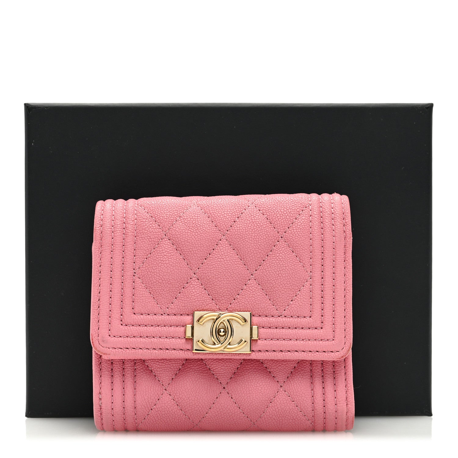 Chanel Caviar Quilted Boy Compact Wallet Pink 9 of 9