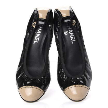 Chanel Lambskin Patent CC Elastic Stretch Pumps 39 Beige Black 5 of 10