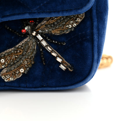 Gucci Velvet Matelasse Embroidered Mini GG Marmont Shoulder Bag Cobalt Blue 13 of 13