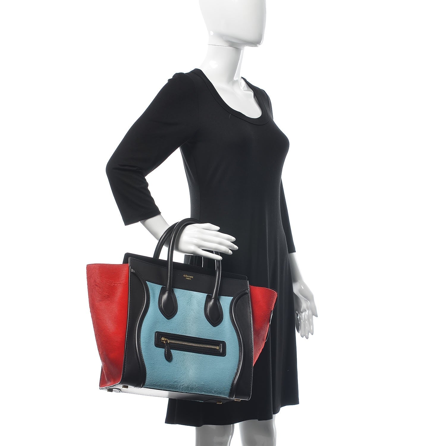Celine Pony Hair Mini Tri-Color Luggage Glacier Red Black 2 of 15