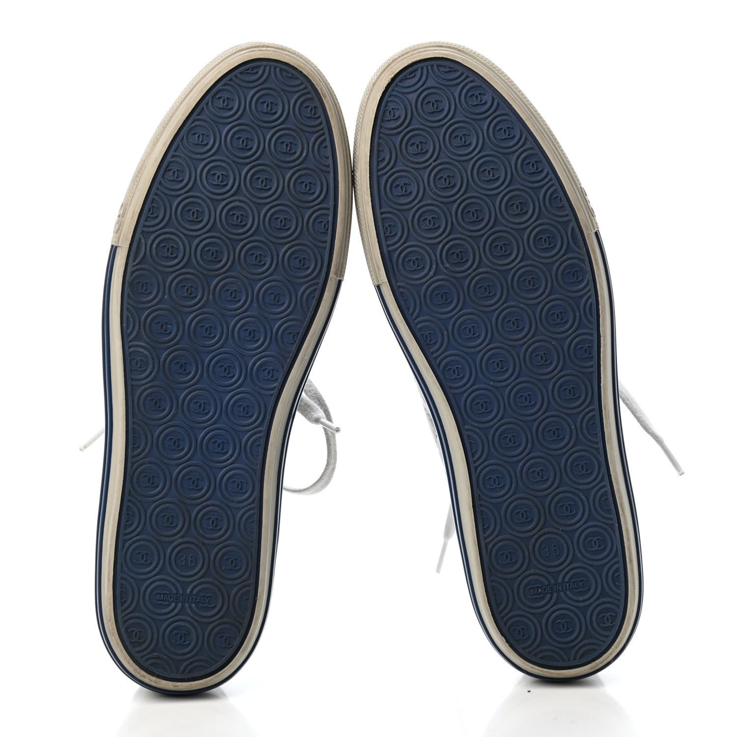 Nylon Calfskin Quilted CC Sneakers 36.5 Grey Blue