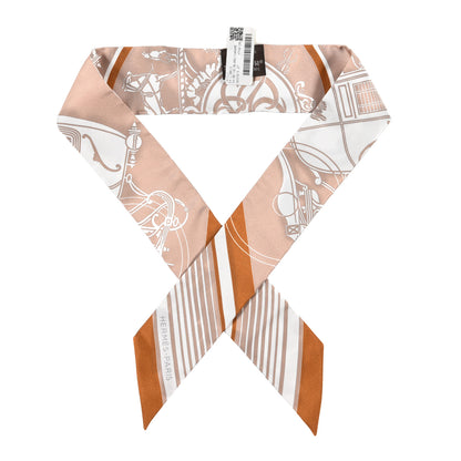 Hermes Silk Ex-Libris Twilly Beige White Caramel 1 of 4