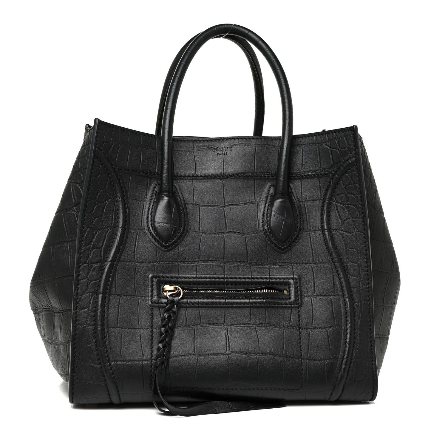 Crocodile Embossed CELINE Calfskin Crocodile Embossed Medium Phantom Luggage Black Medium Phantom Luggage Black