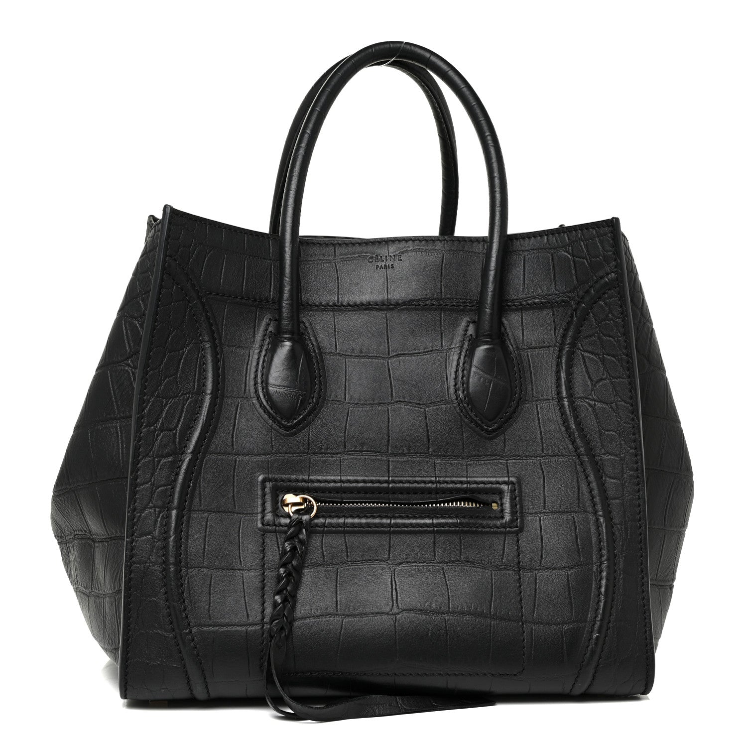 Celine Crocodile Embossed CELINE Calfskin Crocodile Embossed Medium Phantom Luggage Black Medium Phantom Luggage Black 1 of 16