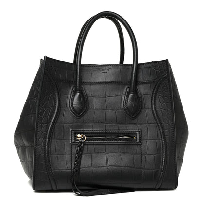 Celine Crocodile Embossed CELINE Calfskin Crocodile Embossed Medium Phantom Luggage Black Medium Phantom Luggage Black 1 of 16