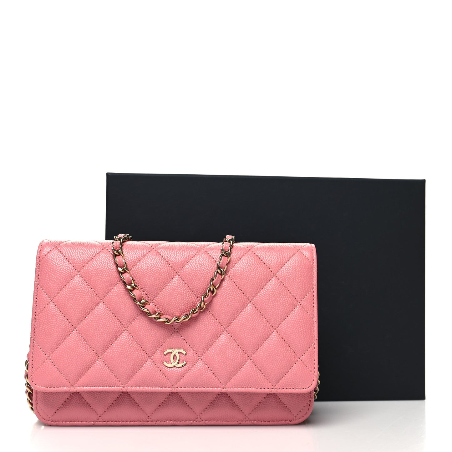 Caviar Quilted Wallet on Chain WOC Pink