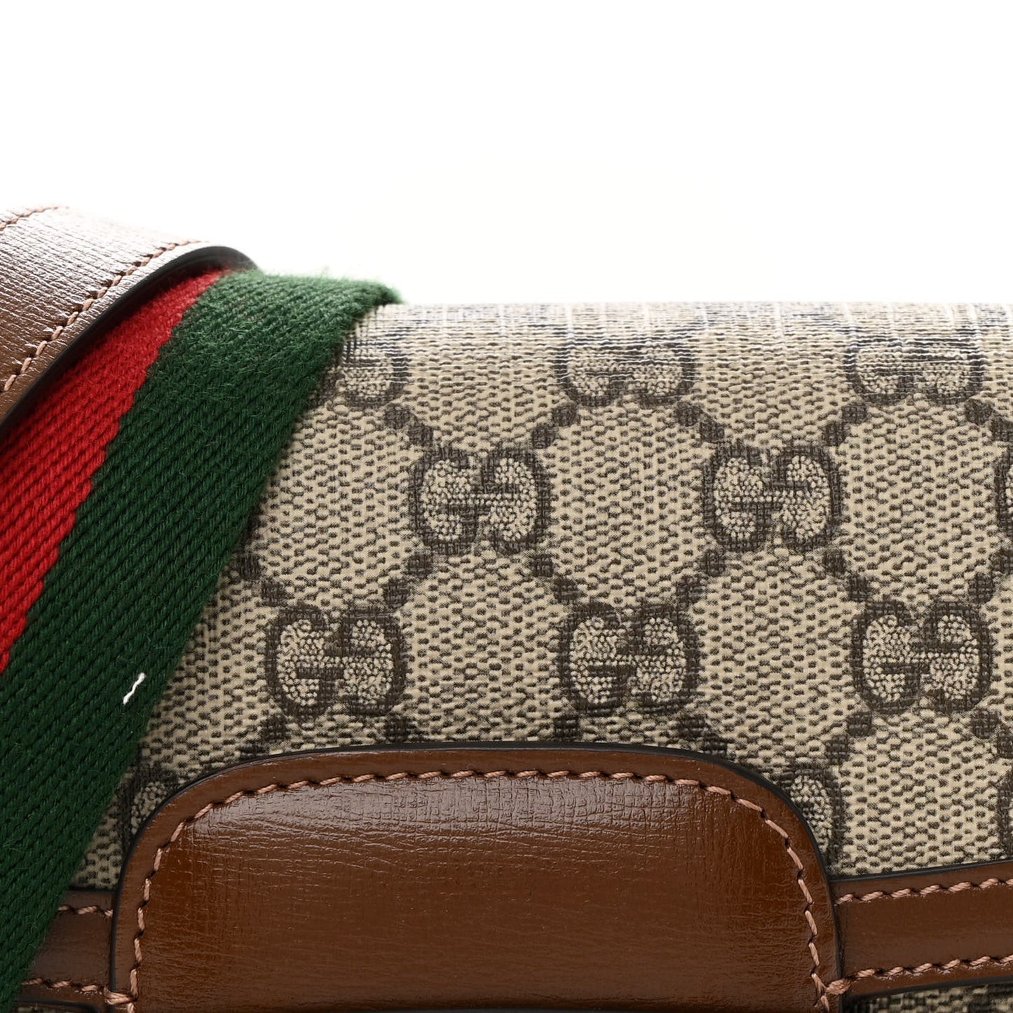 GG Supreme Monogram Azalea Calfskin Web Mini Horsebit 1955 Shoulder Bag Beige Ebony Brown Sugar