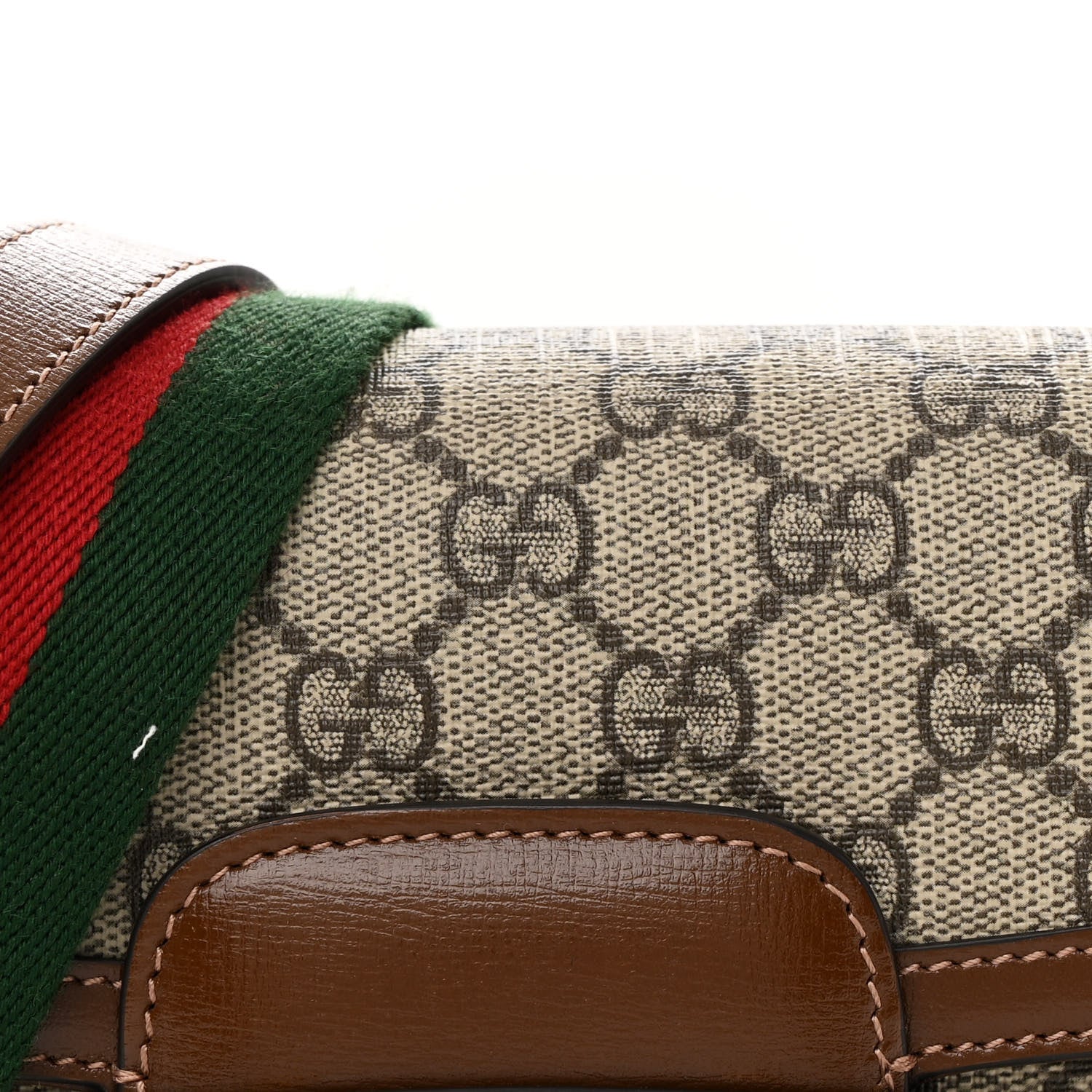 Gucci GG Supreme Monogram Azalea Calfskin Web Mini Horsebit 1955 Shoulder Bag Beige Ebony Brown Sugar 8 of 11
