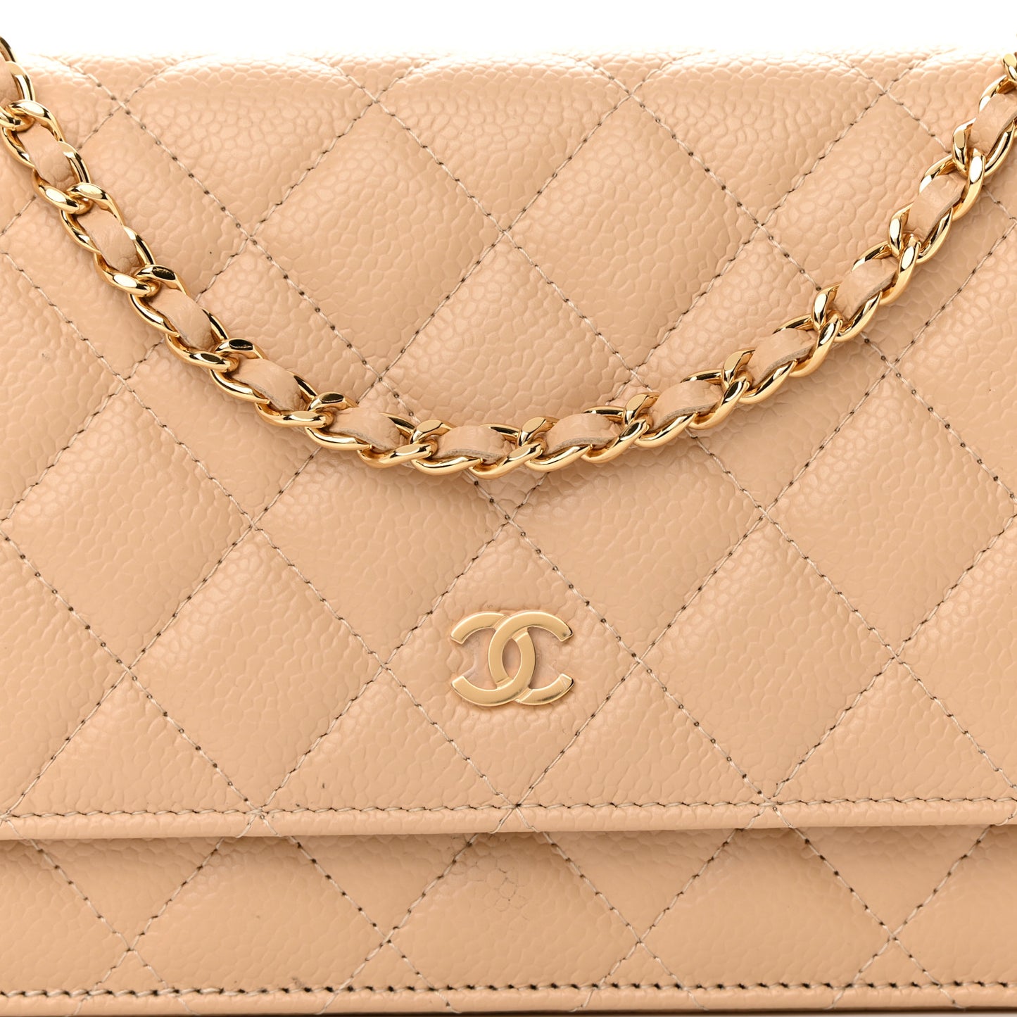Caviar Quilted Wallet On Chain WOC Beige