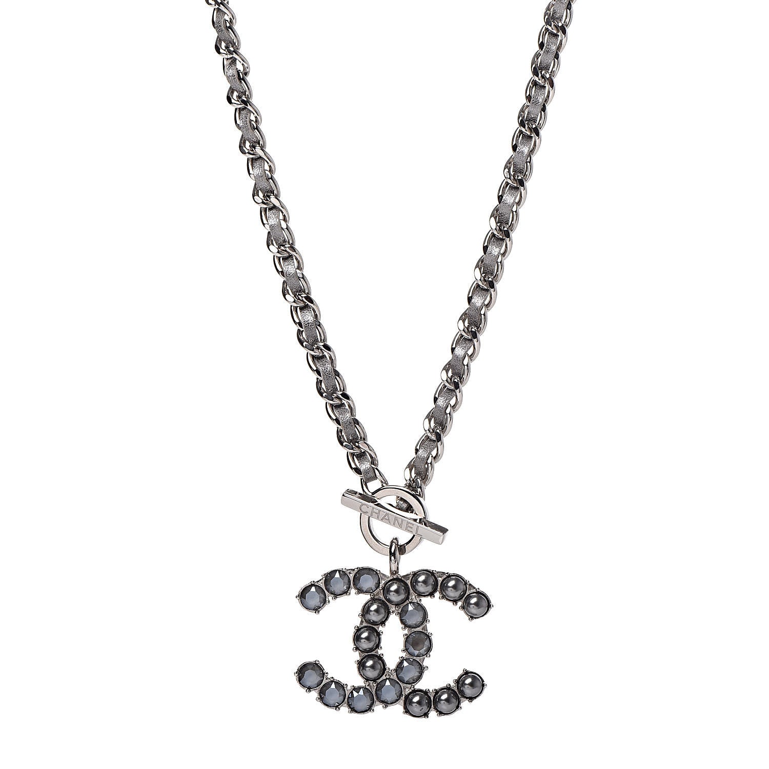 Chanel Crystal Beads Lambskin CC Short Necklace Silver 1 of 4