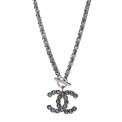 Chanel Crystal Beads Lambskin CC Short Necklace Silver 1 of 4