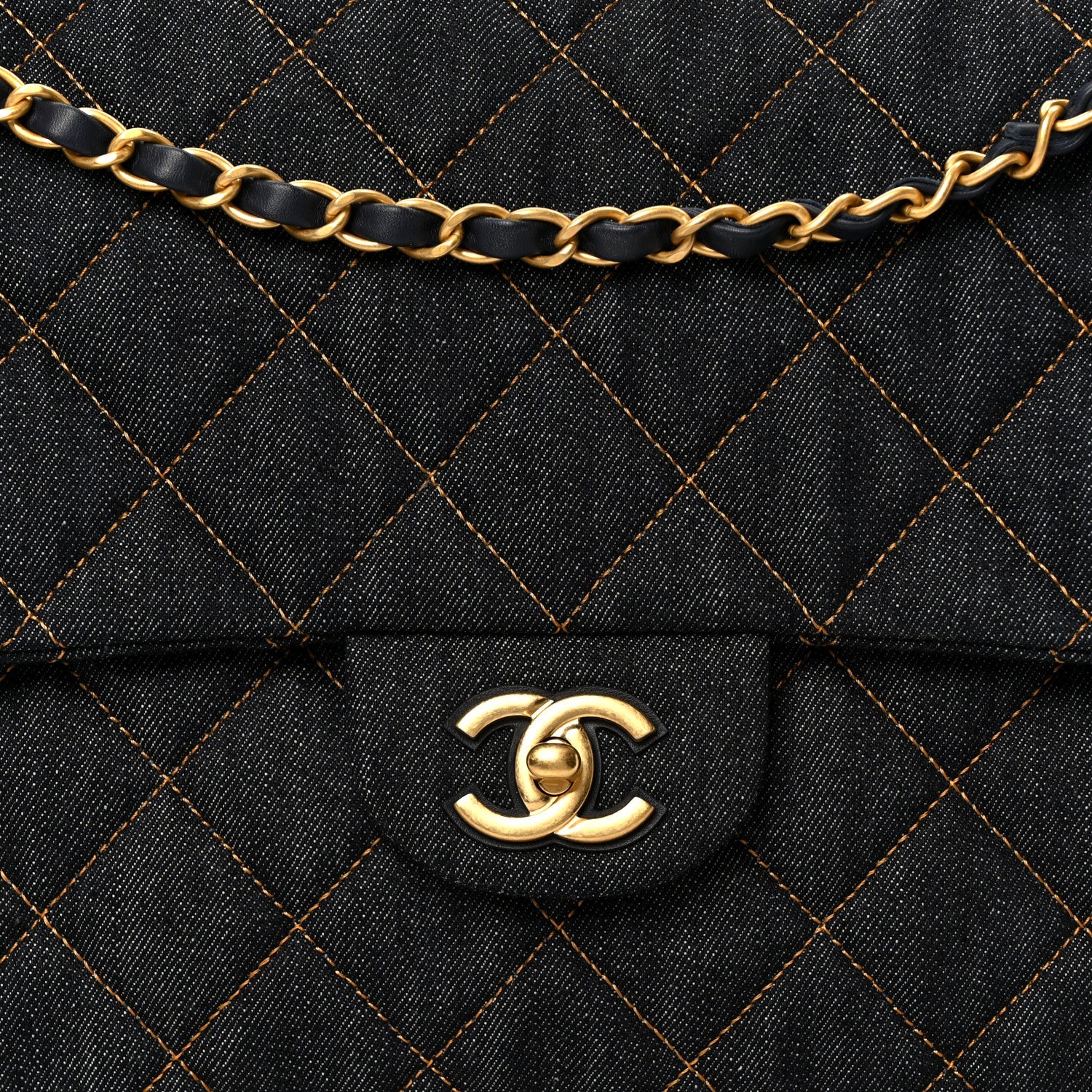 Chanel Denim Quilted XXL Travel Flap Bag Dark Blue Orange 9 of 11