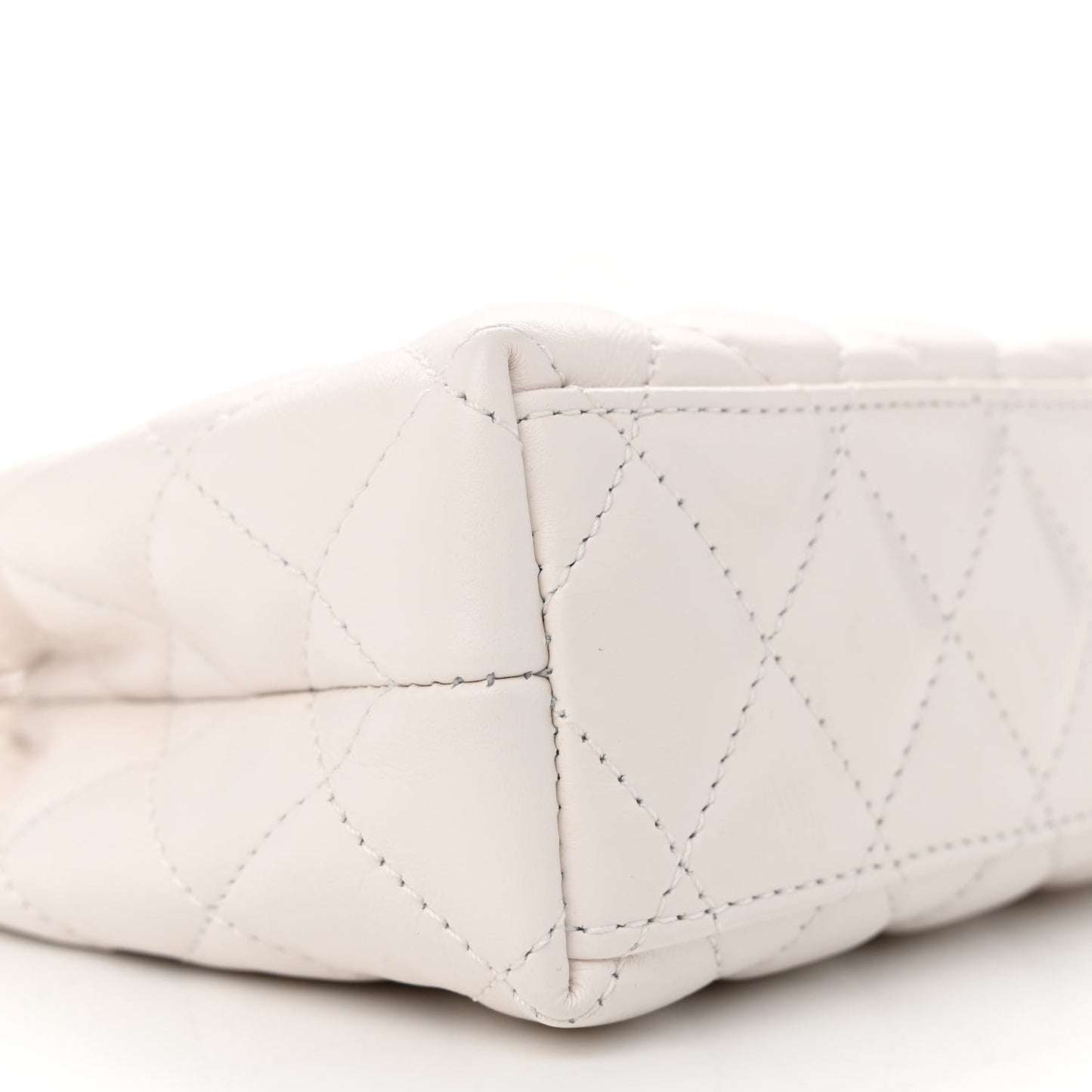 Shiny Aged Calfskin Quilted Nano Kelly Shopper White