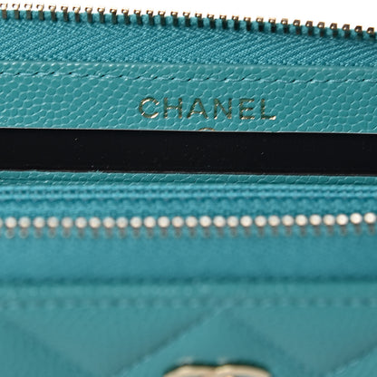 Chanel Caviar Quilted Small Zip Around Wallet Turquoise 6 of 9
