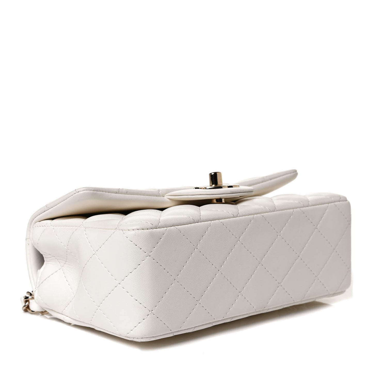 Lambskin Quilted Mini Rectangular Flap White