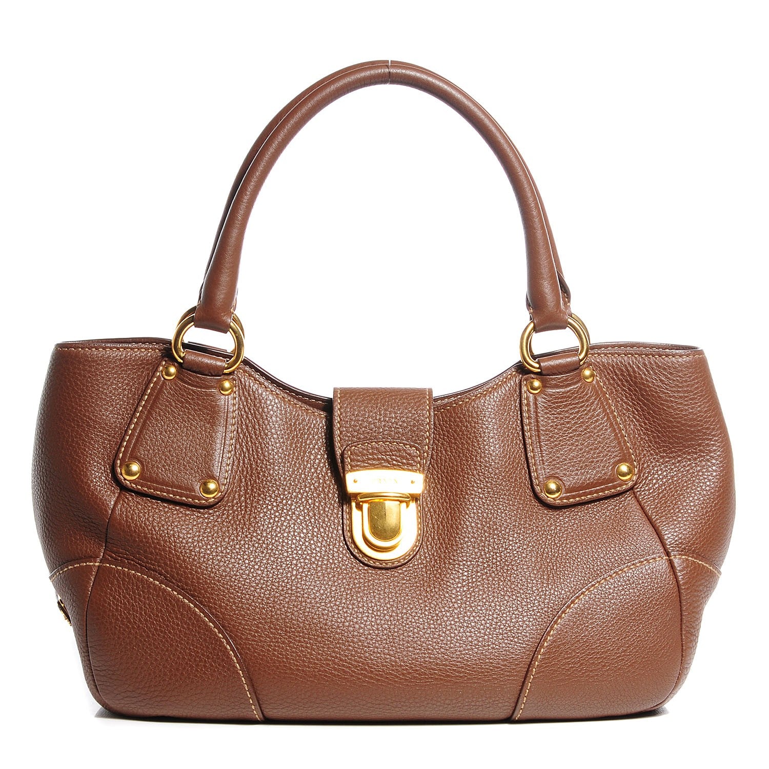 Prada Vitello Daino Pushlock Tote Tobacco 1 of 12