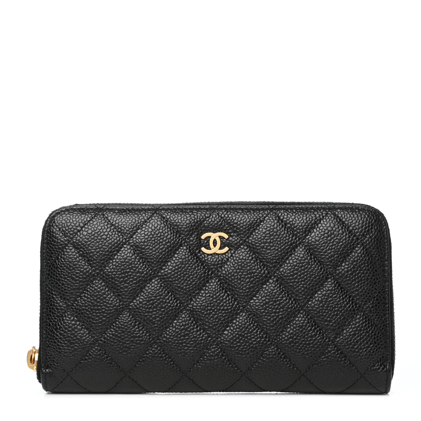 Caviar Quilted Large Gusset Zip Around Wallet Black