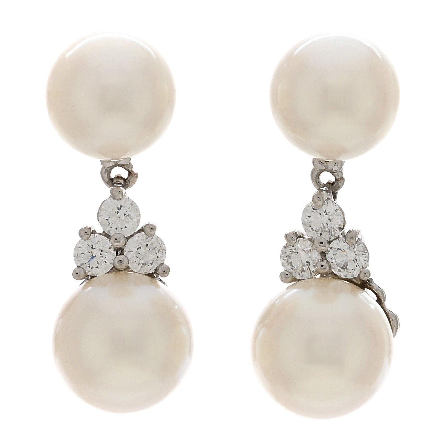 Tiffany Platinum Diamond Akoya Pearl 7-8mm Aria Drop Earrings 1 of 5