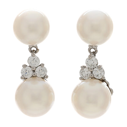 Tiffany Platinum Diamond Akoya Pearl 7-8mm Aria Drop Earrings 1 of 5