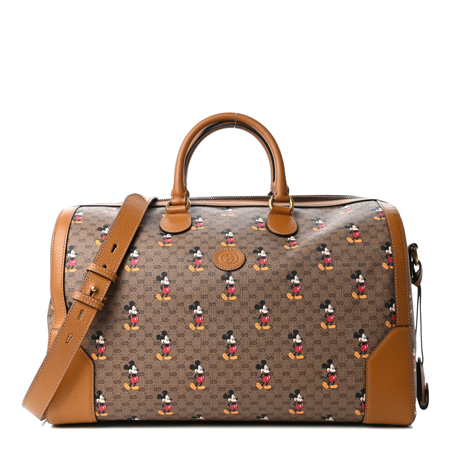 X DISNEY Mini Vintage GG Supreme Monogram Mickey Mouse Medium Carry-On Duffle Bag Beige Vintage Sun Oil