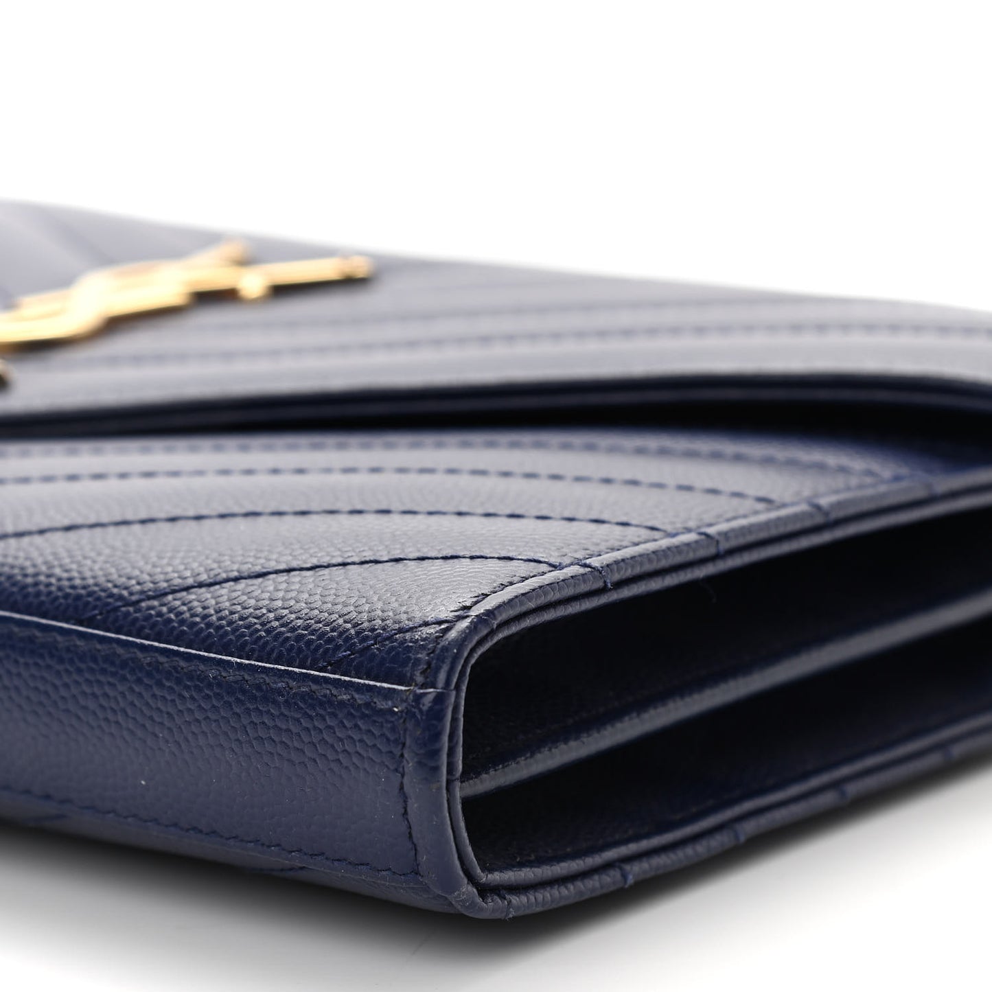 Grain De Poudre Matelasse Chevron Monogram Chain Wallet Navy