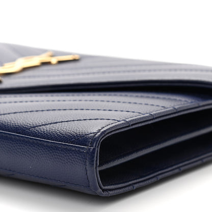 Saint Laurent Grain De Poudre Matelasse Chevron Monogram Chain Wallet Navy 10 of 11