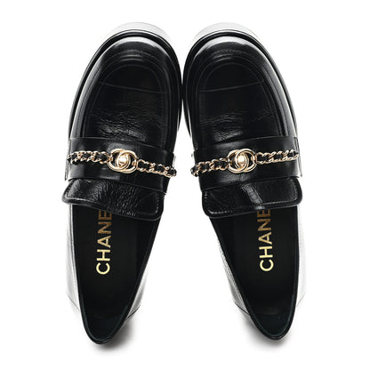 Chanel Shiny Calfskin Logo Loafers 36.5 Black 2 of 9