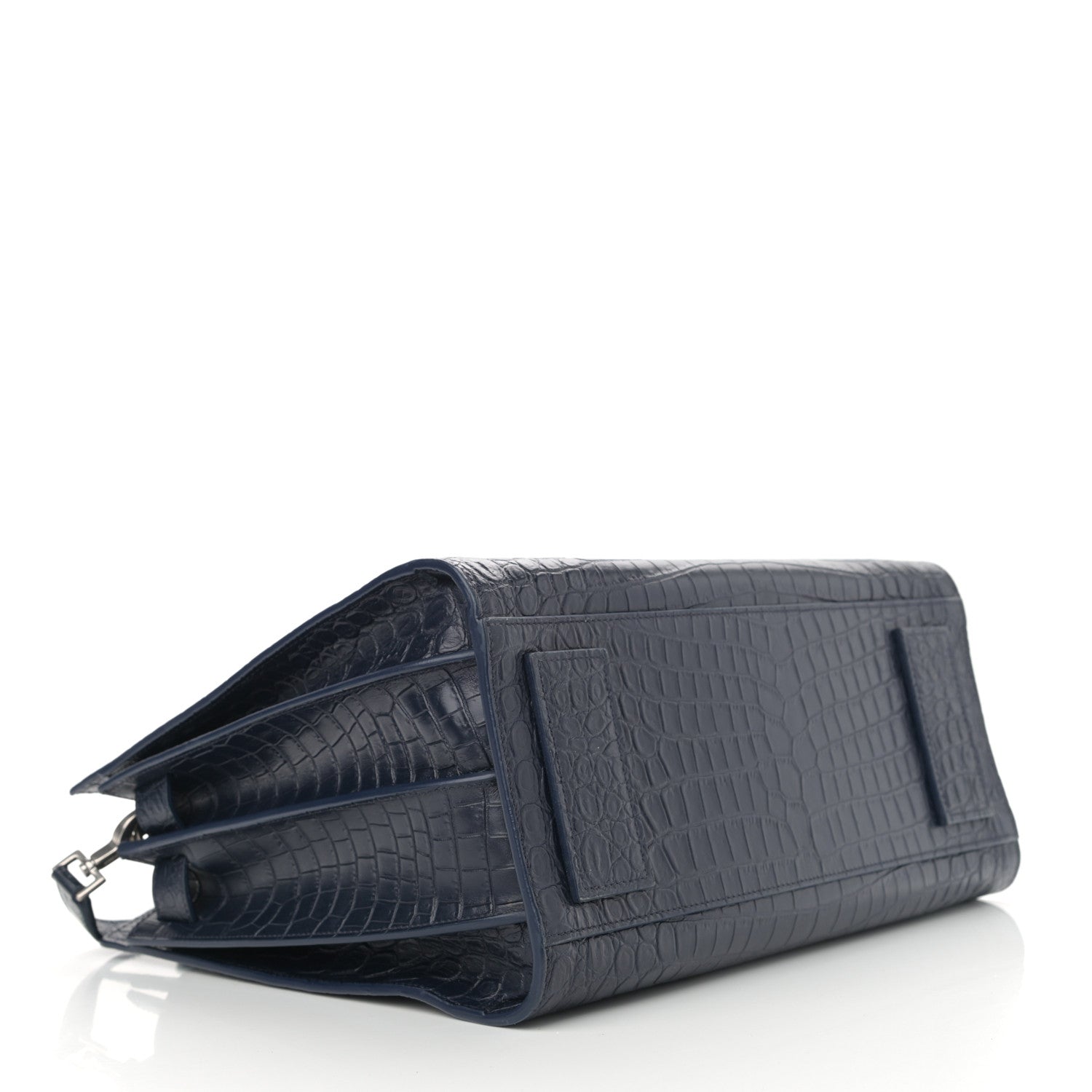 Saint Laurent Calfskin Crocodile Embossed Small Supple Sac de Jour Navy 4 of 11